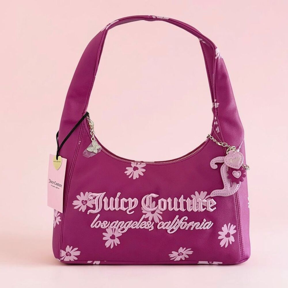 RARE Juicy Couture Hot Pink Daisy Hobo Shoulder Bag